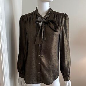 J. Crew Metallic Blouse with Bow Detail
